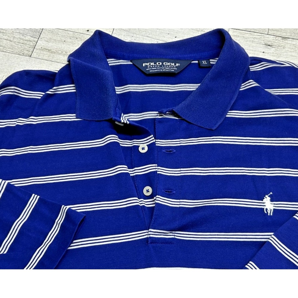 Polo Golf Ralph Lauren Shirt Mens XL XLarge Pima Soft Touch Blue White‎ Striped